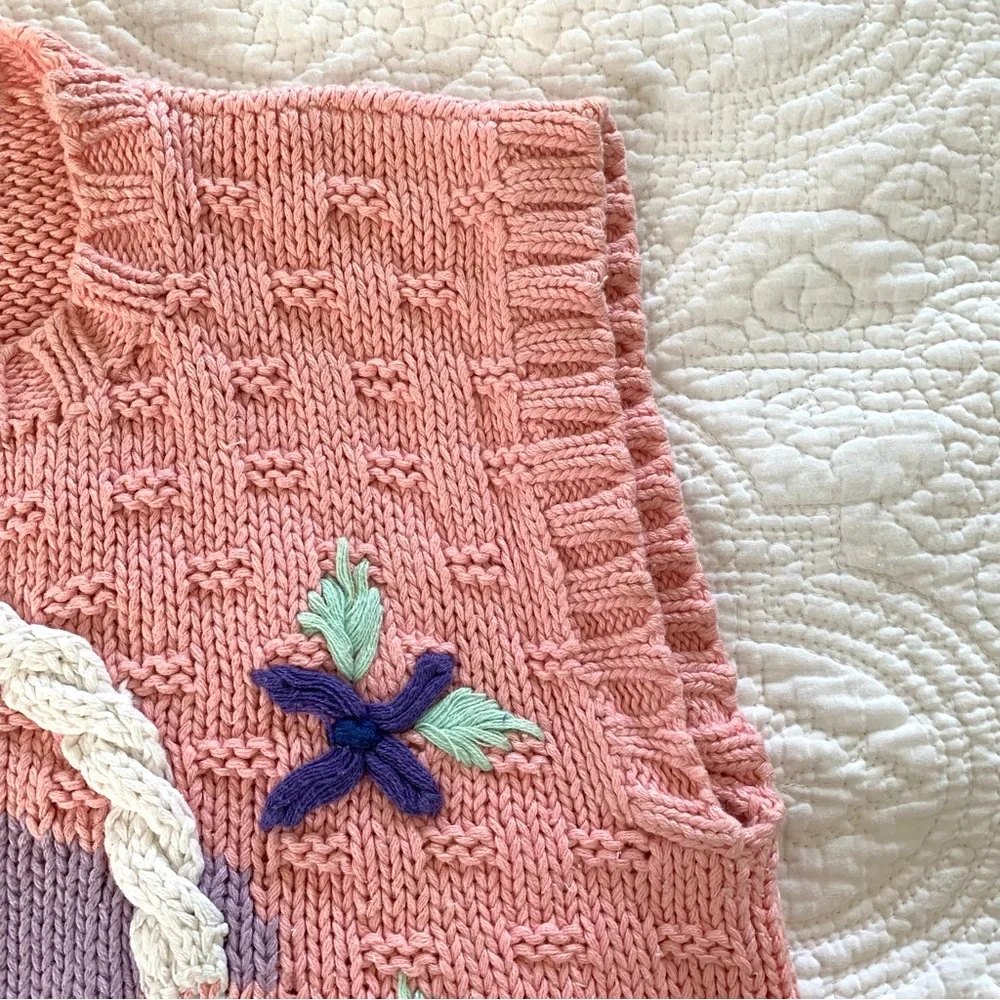 Vintage Sweater Jack Winter Hand Knit Easter Fruit Basket Sz Medium Petite Pink - Picture 7 of 12